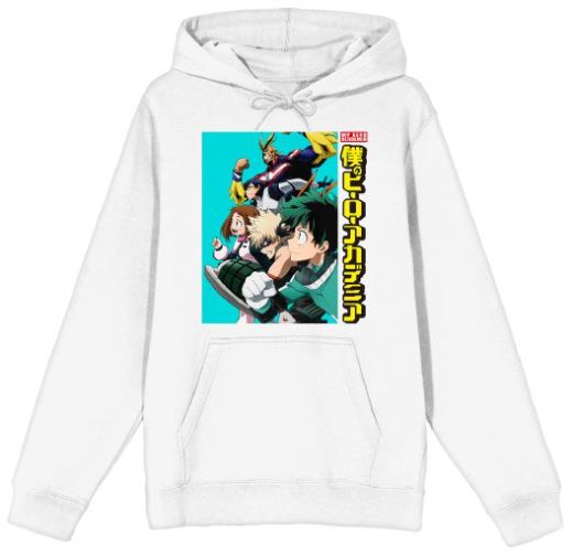 MY HERO ACADEMIA -  GROUP ART AND LOGO ON WHITE HOODIE PPK (S-1,M-2,L-2,XL-2,XXL-1)