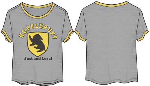 HARRY POTTER - Hufflepuff Crest Just Junior Ringer Tee Yellow Athletic Grey