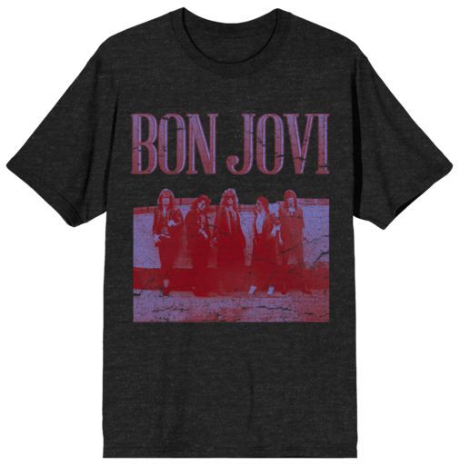 BON JOVI - Distressed Band Mens Heather Charcoal Tee