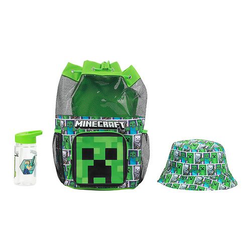 Minecraft Creeper Kids 15" Drawstring Backpack 3 Piece Set