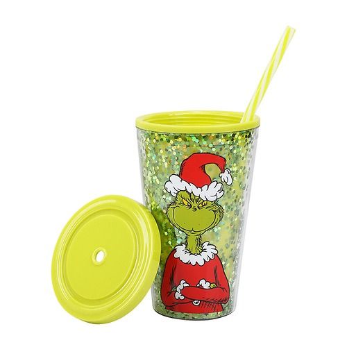 THE GRINCH -Glitter Santa Costume16 Oz Cup With Lid & Straw