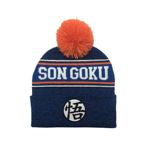 DRAGONBAll Z - Songoku Marled Collegiate Embroidery Cuff Pom Beanie Orange Blue