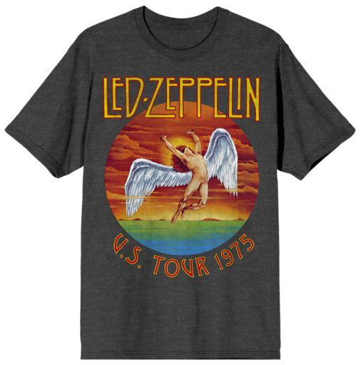 LED ZEPPLIN - US Tour 1975 Mens Heather Charcoal Tee