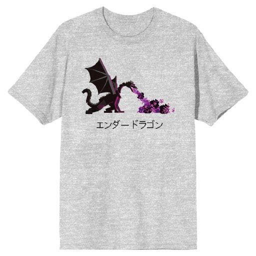 MINECRAFT - Ender Dragon Breathing Fire Mens Heather Grey Tee