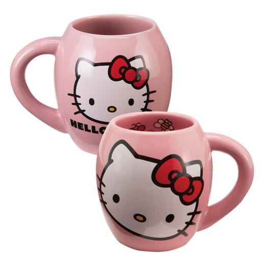 Vandor 18062 Hello Kitty 18 oz Oval Ceramicl Mug, Pink, White, and Red