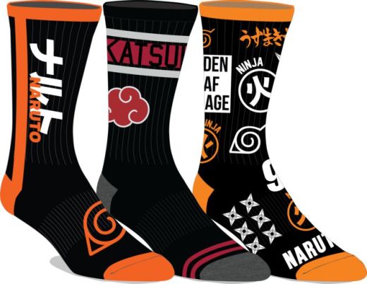 NARUTO - Naruto and Akatsuki 3 pair athletic crews 10-13 OSFM MENS Socks
