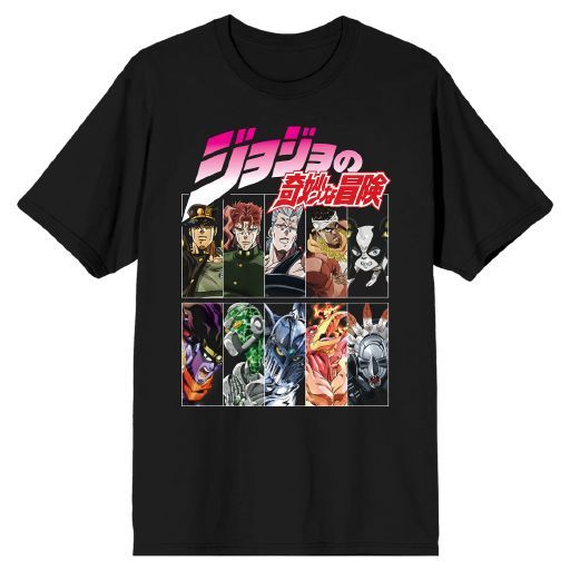 JOJOS BIZARRE ADVENTURE - Characters on Grid Mens Black Tee