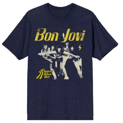 BON JOVI - Slippery When Wet Tour Mens Navy Tee