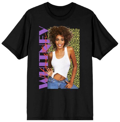 WHITNEY HOUSTON - 90s Script Mens Black Tee