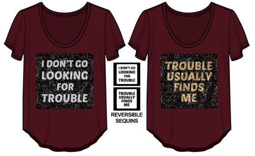 HARRY POTTER - I Don't Looking For Trouble Sequin Red V-neck Tee